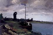 Camille Pissarro River landscape with boat Paysage fluviale avec bateau pres de Pontoise oil on canvas